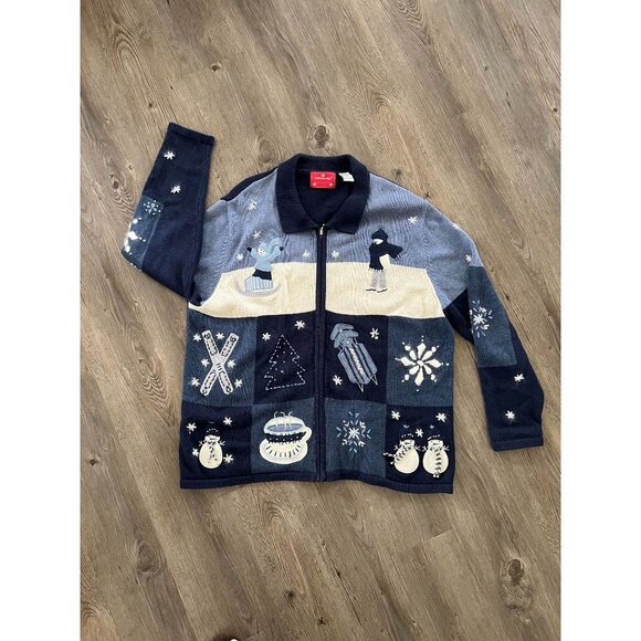 Northcrest Cardigan Sweater Women's 2XL Wool Blend Ski Holiday Lodge Snowman - Picture 11 of 11